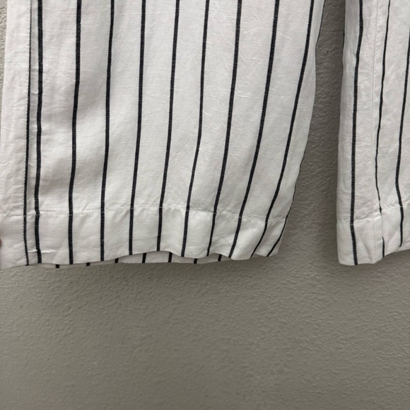Joie Linen Blend Belted Cropped Wide Leg Pants White Black Stripe Size Small - Picture 5 of 12